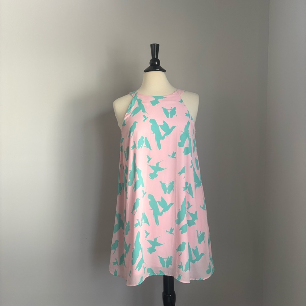Peach Love California Pink and Teal Bird Dress
